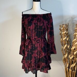 Aqua Off the shoulder Floral Dress.